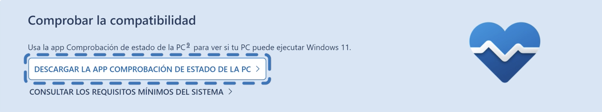 Hacer clic en botón descarga comprobación de pc para Windows 11